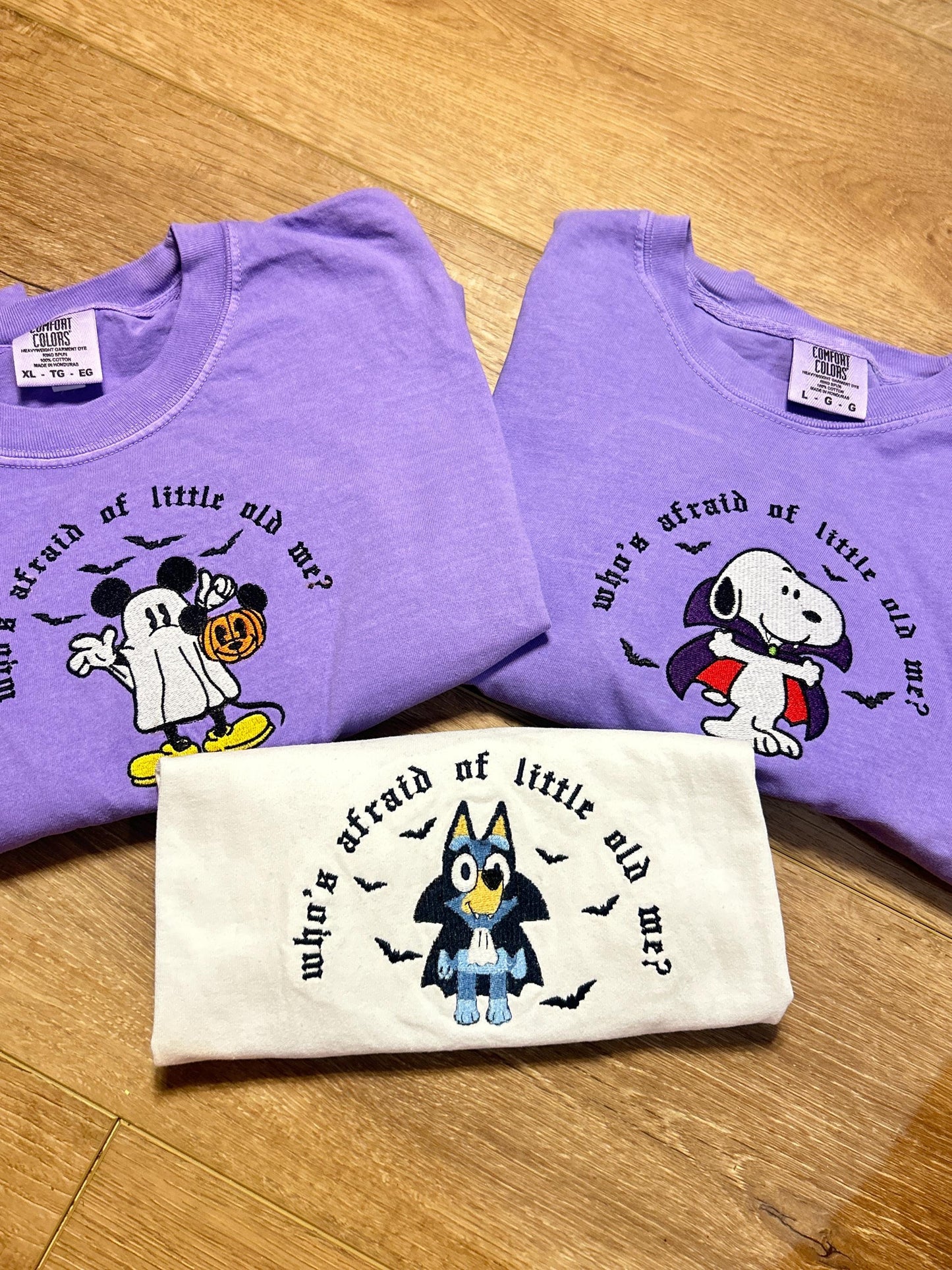 PREORDER Who's Afraid Embroidered T-Shirt BLUE DOG, kids and adults, halloween