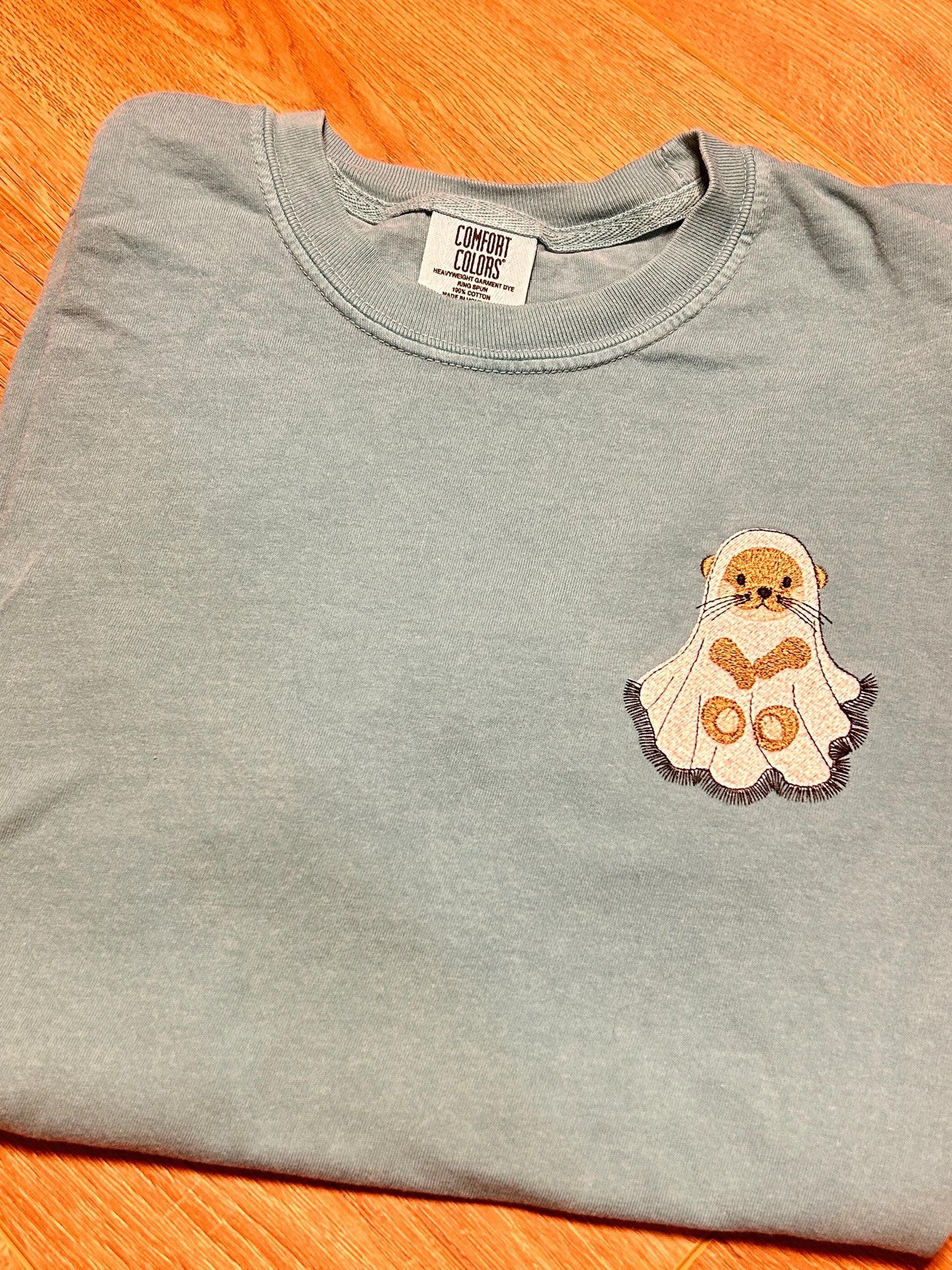 Spooky Otter Halloween Embroidered Comfort Colors T-Shirt Sweatshirt, Ghost, Animals, Scary