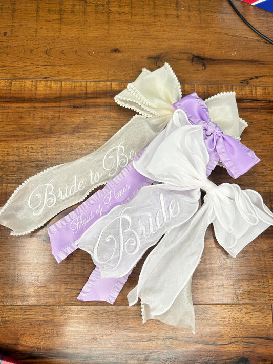 Custom Bridal Embroidered Bow, Bride-to-Be Hair Accessory, Bachelorette Party Headpiece, Wedding Hair Bow, Maid of Honor