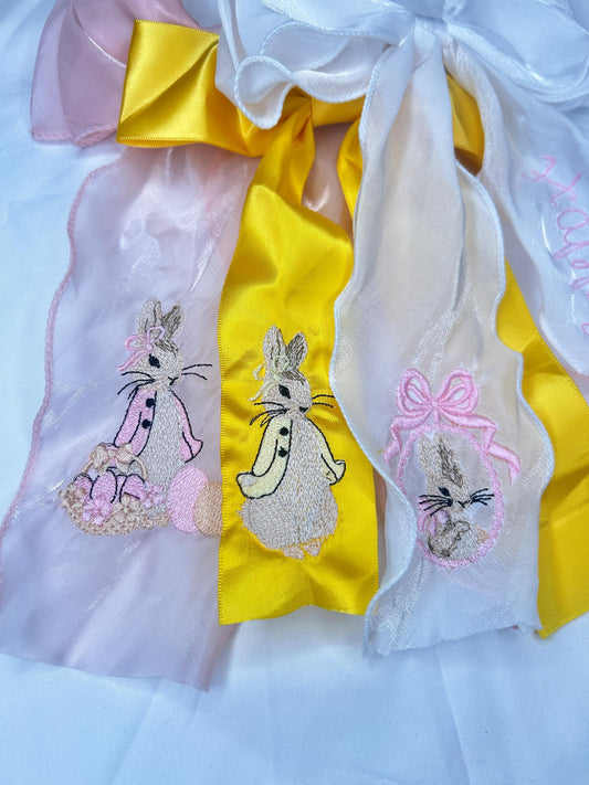 Easter Custom Embroidered Bows, Kids Bunny Rabbit Bow