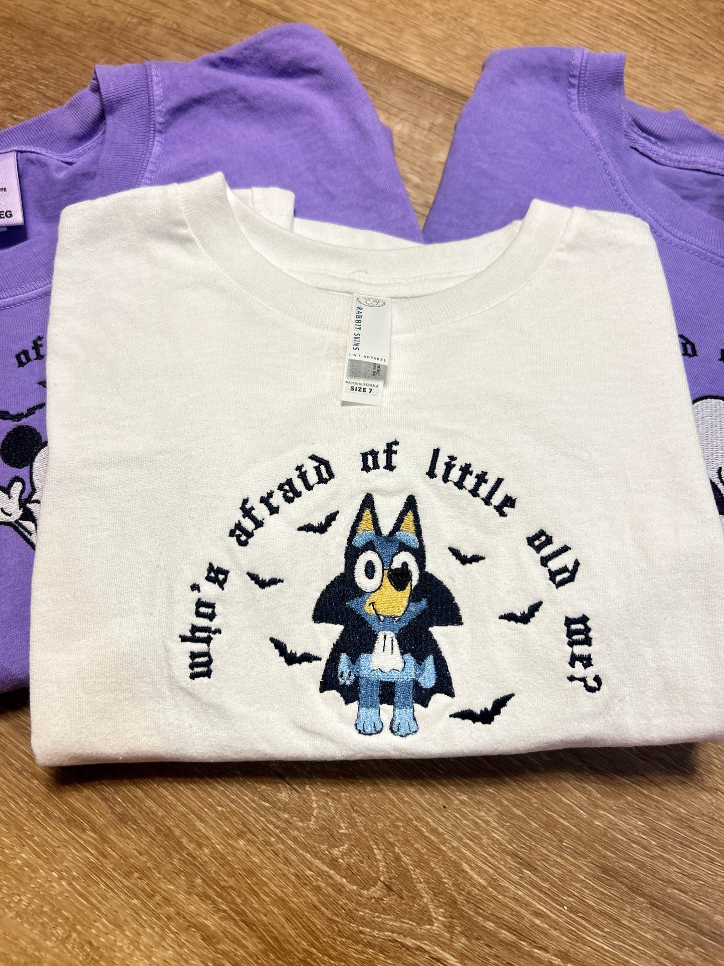 PREORDER Who's Afraid Embroidered T-Shirt BLUE DOG, kids and adults, halloween