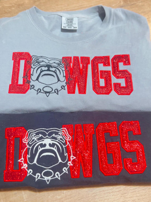 Bulldogs Glitter Mascot Embroidered Tshirt or Sweatshirt