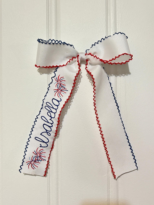 4th of July Fireworks Personalized Embroidered Hairbow