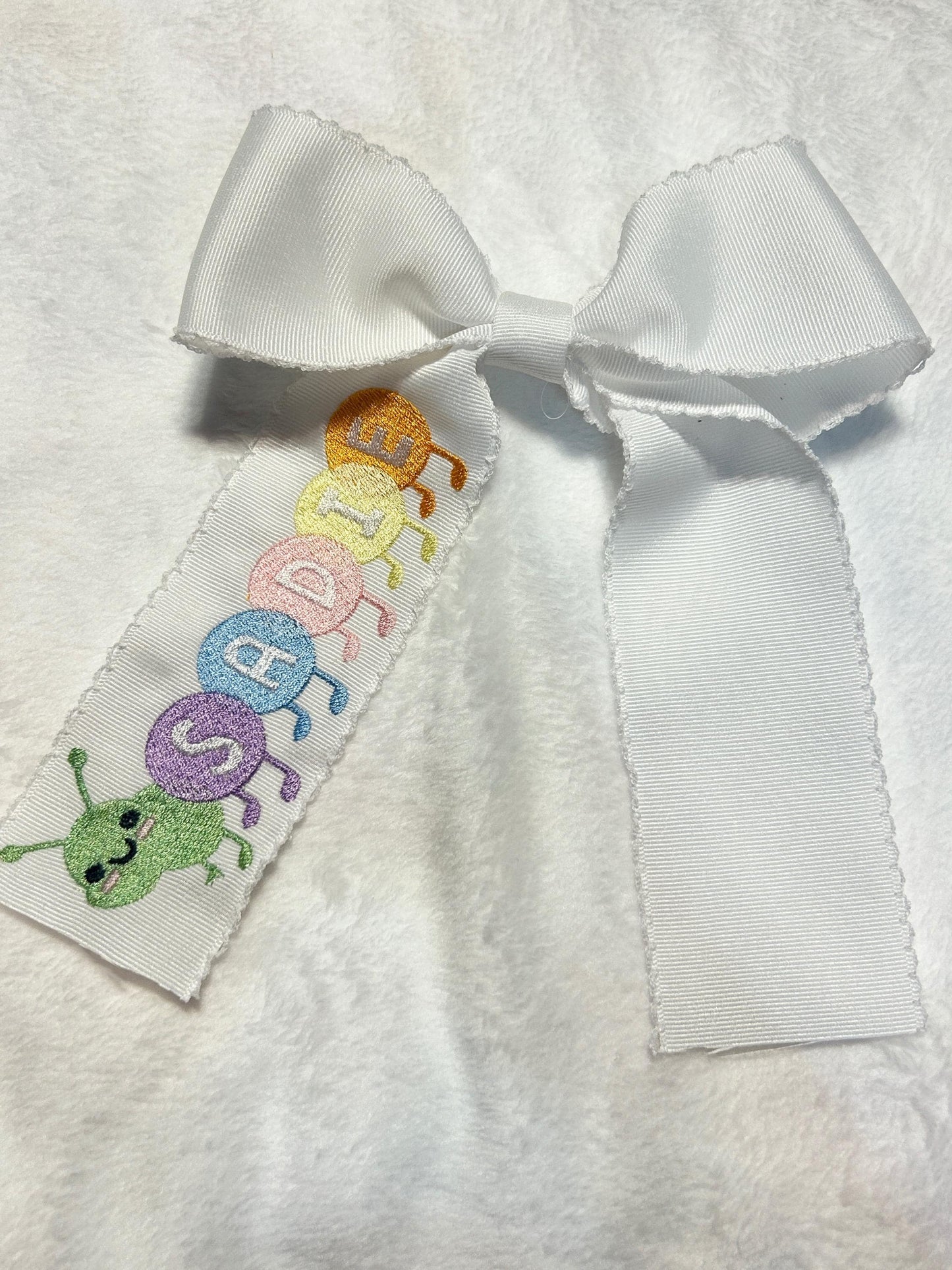 Caterpillar Personalized Embroidered Hairbow, Custom Embroidery Kids, Back to School