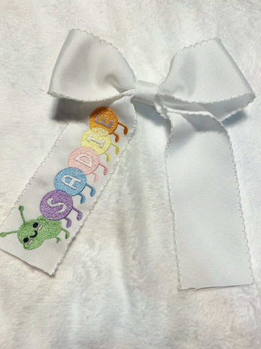 Caterpillar Personalized Embroidered Hairbow, Custom Embroidery Kids, Back to School