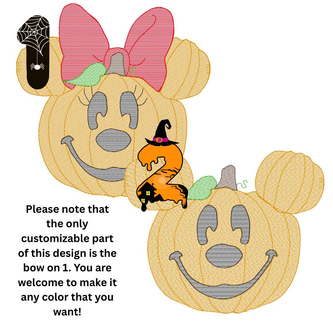Mouse Halloween Embroidered Hairbow, Custom Embroidery Kids, Spooky, Theme Park, Halloween Party