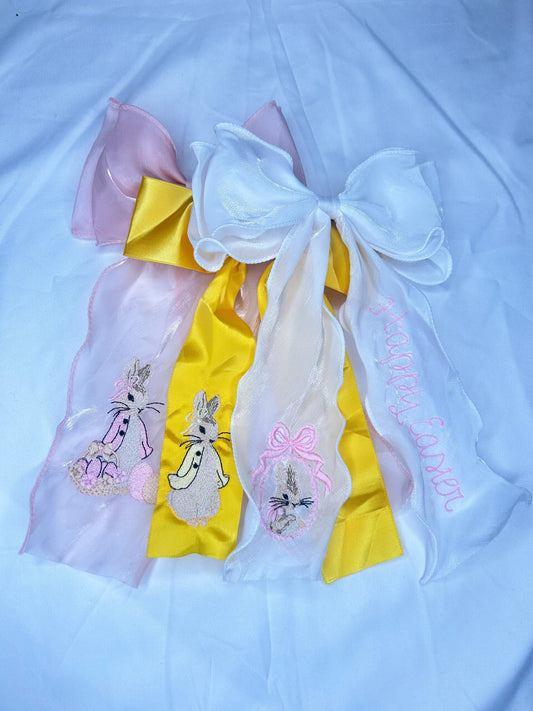 Easter Custom Embroidered Bows, Kids Bunny Rabbit Bow