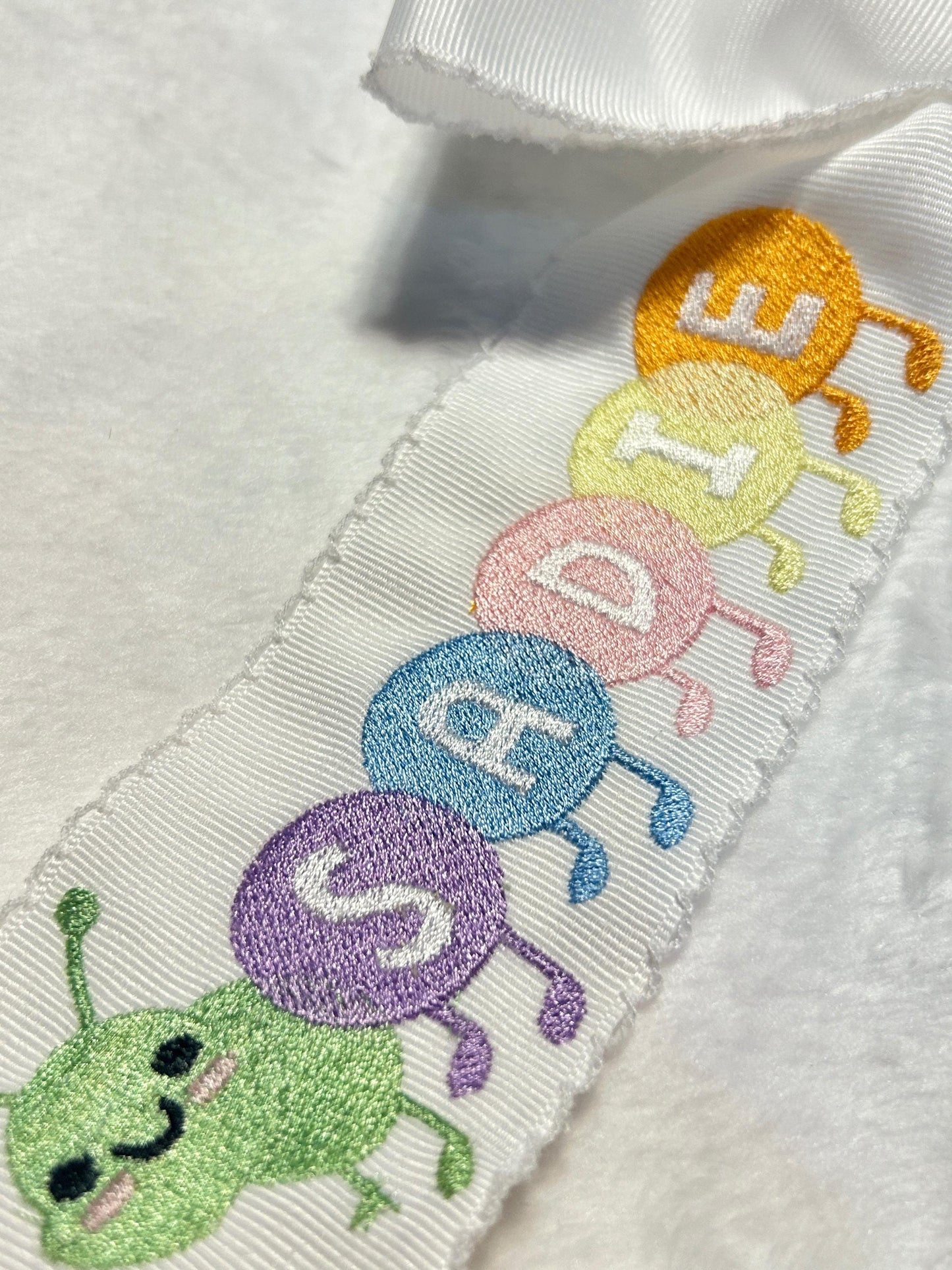 Caterpillar Personalized Embroidered Hairbow, Custom Embroidery Kids, Back to School