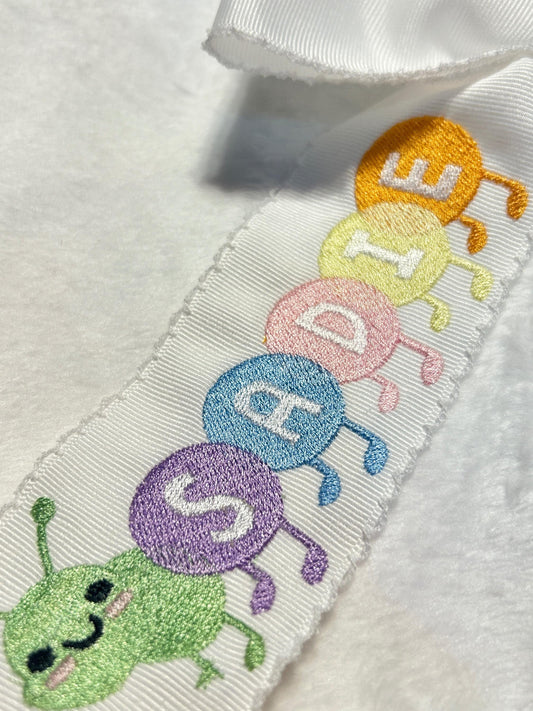 Caterpillar Personalized Embroidered Hairbow, Custom Embroidery Kids, Back to School