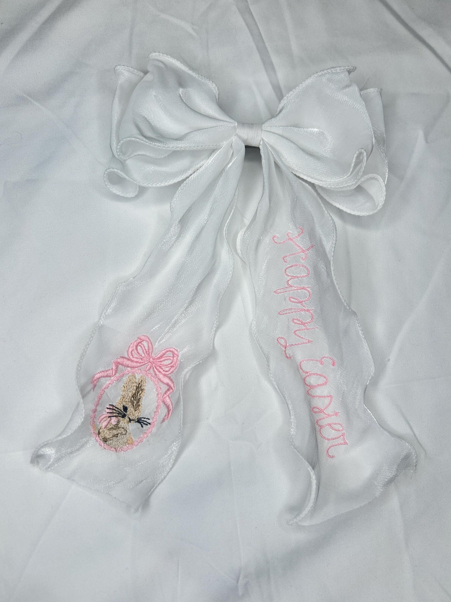 Easter Custom Embroidered Bows, Kids Bunny Rabbit Bow