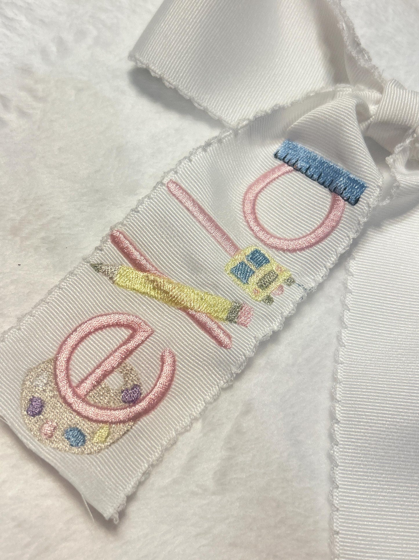 Back to School Personalized Embroidered Hairbow, Custom Embroidery Kids, Preschool, Elementary, Pre-K
