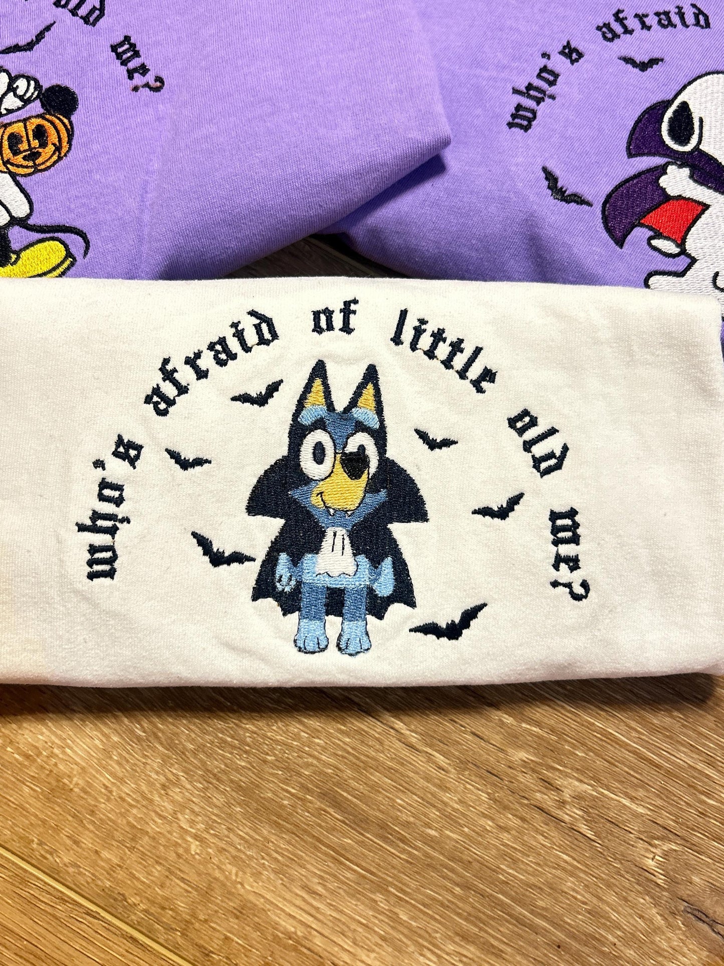 PREORDER Who's Afraid Embroidered T-Shirt BLUE DOG, kids and adults, halloween