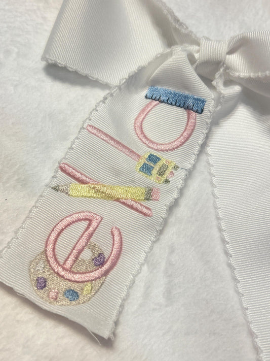 Back to School Personalized Embroidered Hairbow, Custom Embroidery Kids, Preschool, Elementary, Pre-K