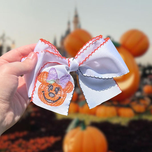Mouse Halloween Embroidered Hairbow, Custom Embroidery Kids, Spooky, Theme Park, Halloween Party