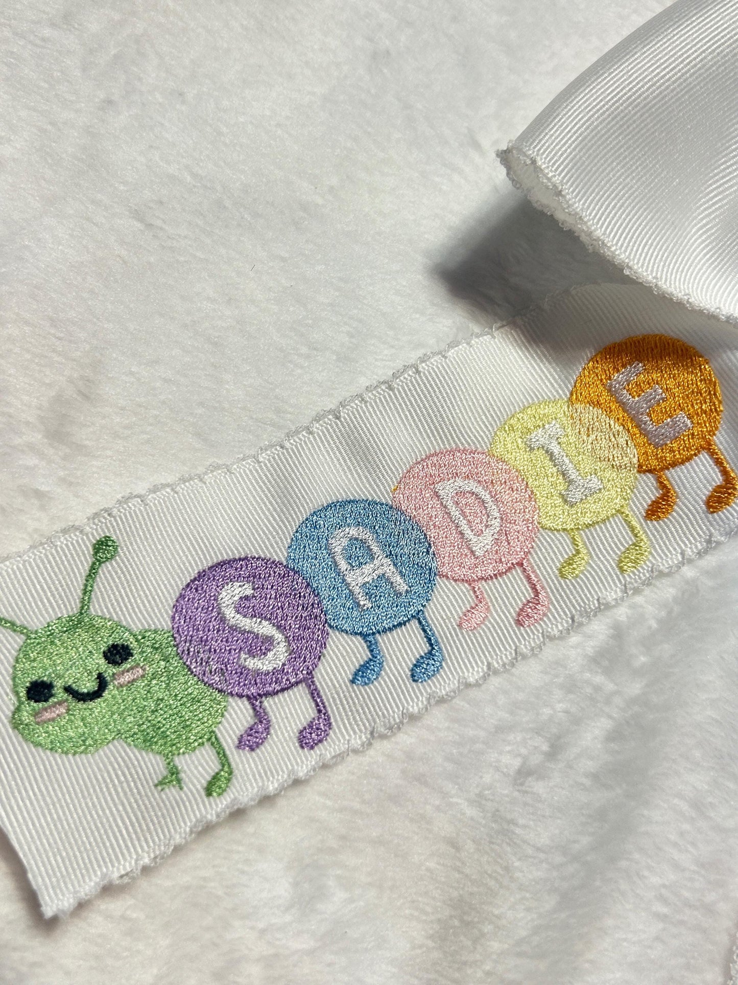 Caterpillar Personalized Embroidered Hairbow, Custom Embroidery Kids, Back to School
