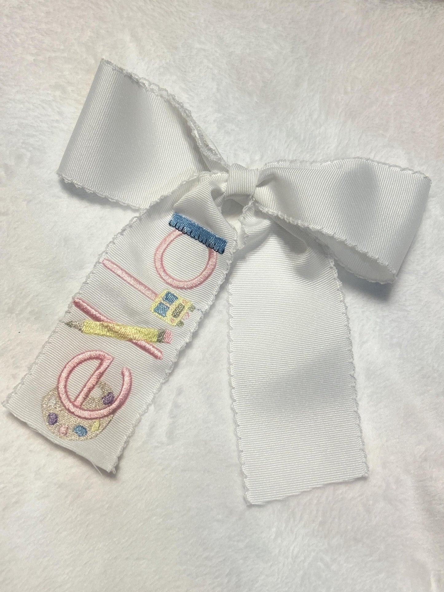 Back to School Personalized Embroidered Hairbow, Custom Embroidery Kids, Preschool, Elementary, Pre-K