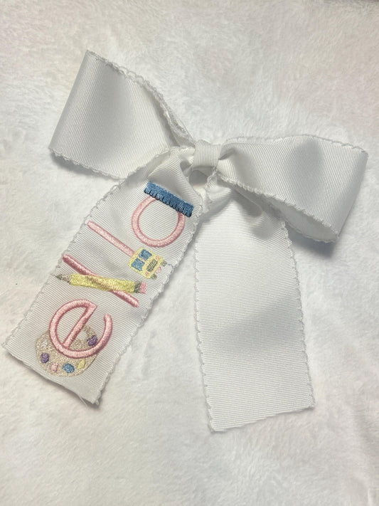 Back to School Personalized Embroidered Hairbow, Custom Embroidery Kids, Preschool, Elementary, Pre-K
