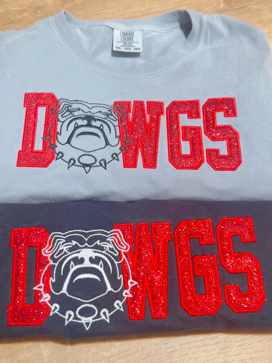 Bulldogs Glitter Mascot Embroidered Tshirt or Sweatshirt