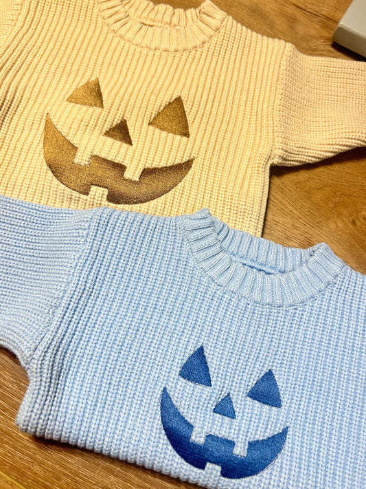 PREORDER Toddler Jack O Lantern Embroidered Sweater, Kids Halloween Sweater, Pumpkin Face Customized, For Babies and Toddlers