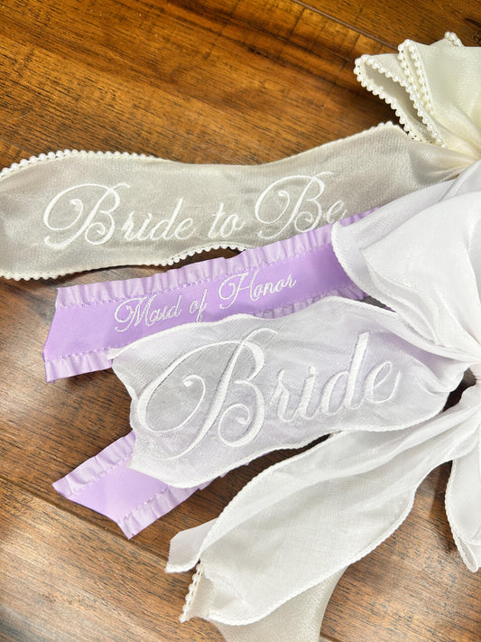 Custom Bridal Embroidered Bow, Bride-to-Be Hair Accessory, Bachelorette Party Headpiece, Wedding Hair Bow, Maid of Honor
