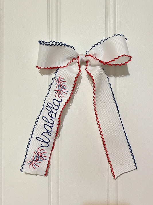 4th of July Fireworks Personalized Embroidered Hairbow