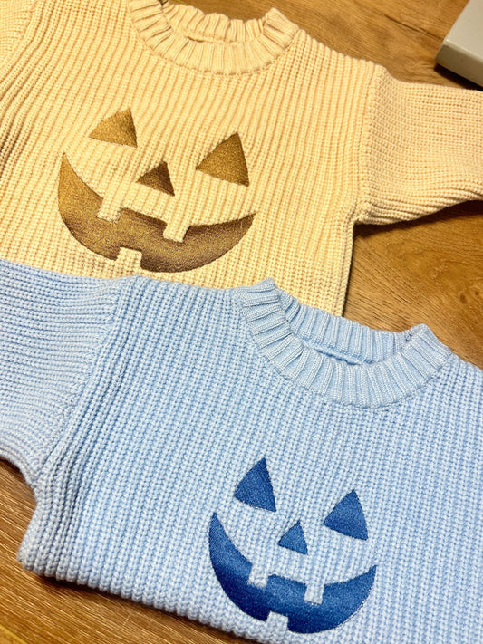 PREORDER Toddler Jack O Lantern Embroidered Sweater, Kids Halloween Sweater, Pumpkin Face Customized, For Babies and Toddlers
