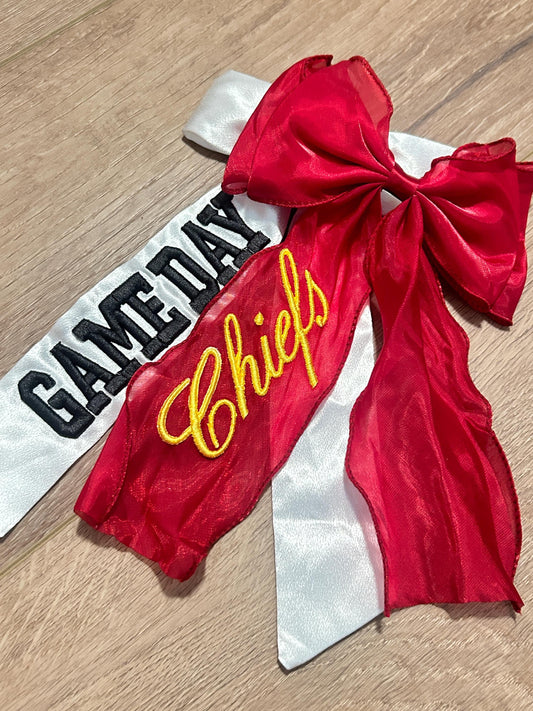 Game Day Custom Puff Embroidered Bows, Gameday, Sports, Football, Hockey, Basketball