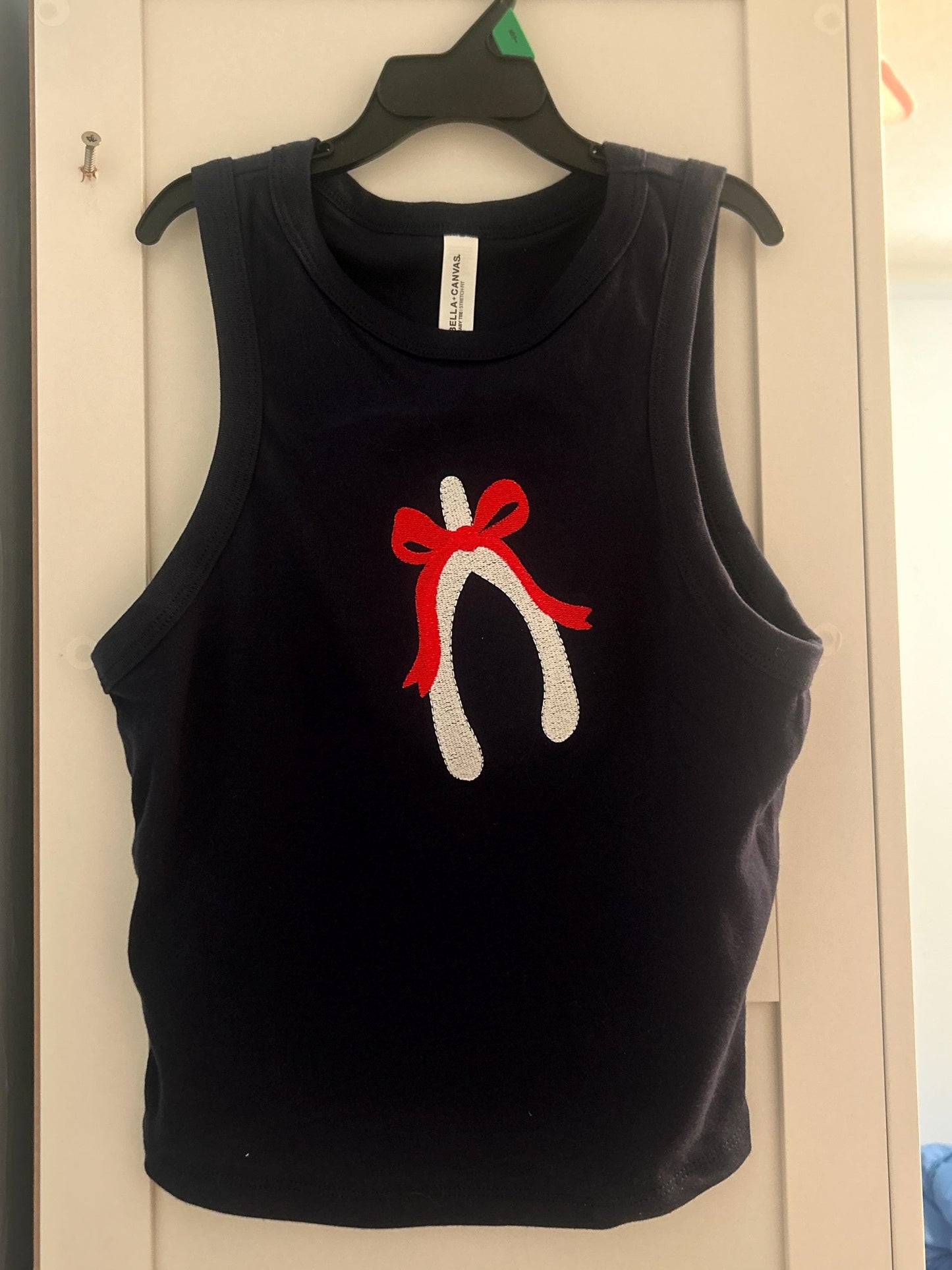 READY TO SHIP Embroidered Wishbone Racerback Tank Top, Navy Bella Canvas