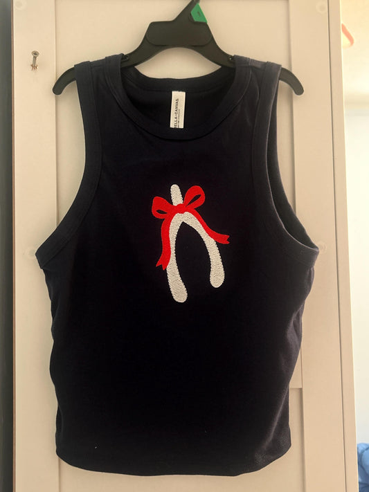 READY TO SHIP Embroidered Wishbone Racerback Tank Top, Navy Bella Canvas