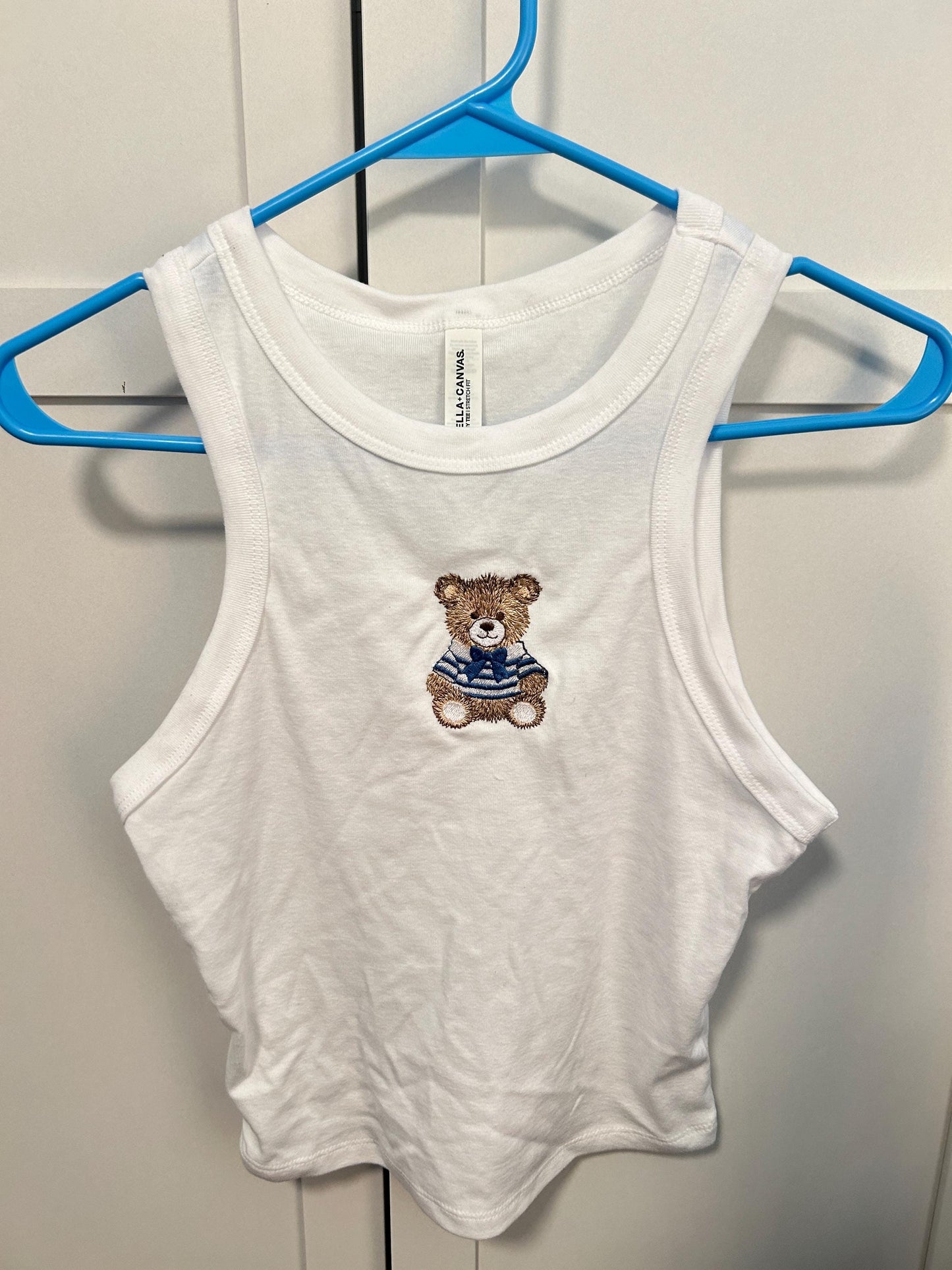 READY TO SHIP Wishbone Inspired White Sailor Teddy Baby Micro Tank Tops, Tour - slight mishap
