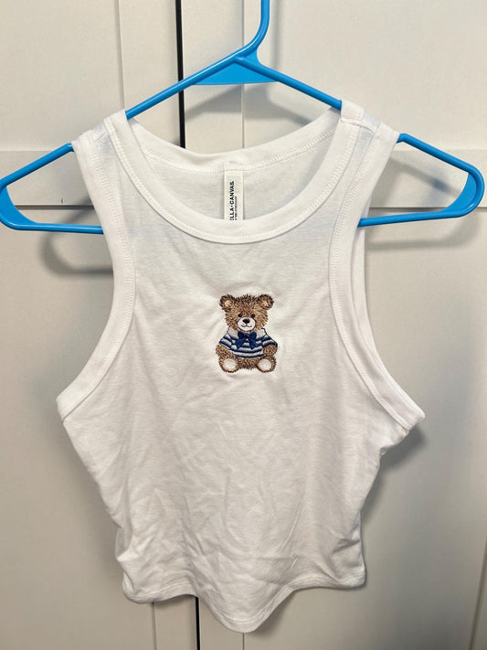 READY TO SHIP Wishbone Inspired White Sailor Teddy Baby Micro Tank Tops, Tour - slight mishap